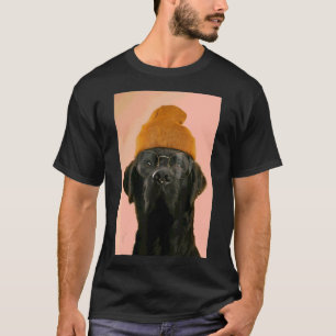 Lab Retriever with Glass Piercings Orange Cap Po T Shirt