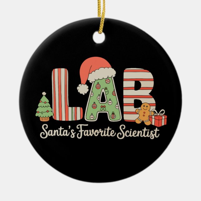 Lab Santas Favorite Scientist jul Laboratoire Julgransprydnad Keramik (Framsidan)
