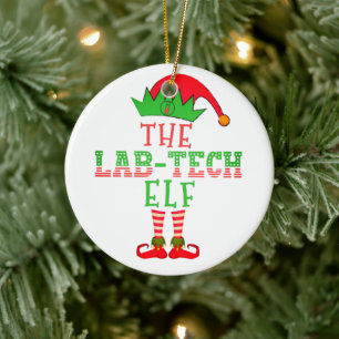Lab Tech Elf-julfamiljen matchar Pajama Julgransprydnad Keramik