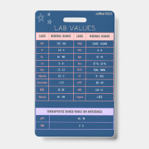Lab Values-märke Snabb Referens