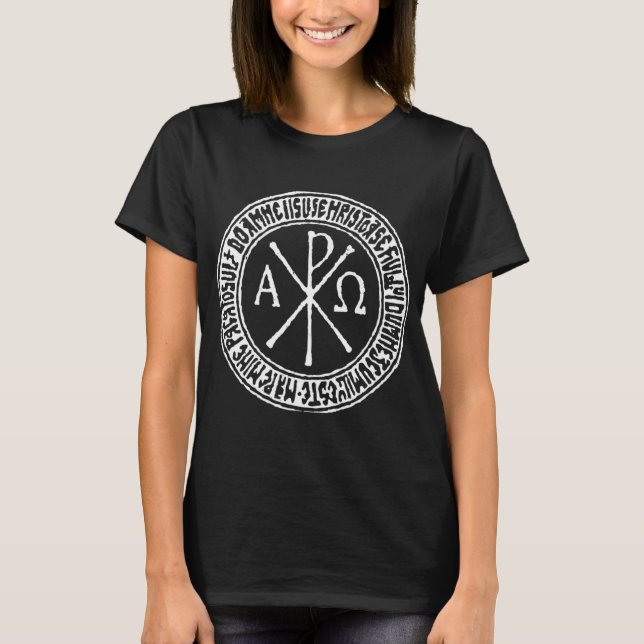 Labarum Ancient Christian Symbol Chi Rho T Shirt (Framsida)