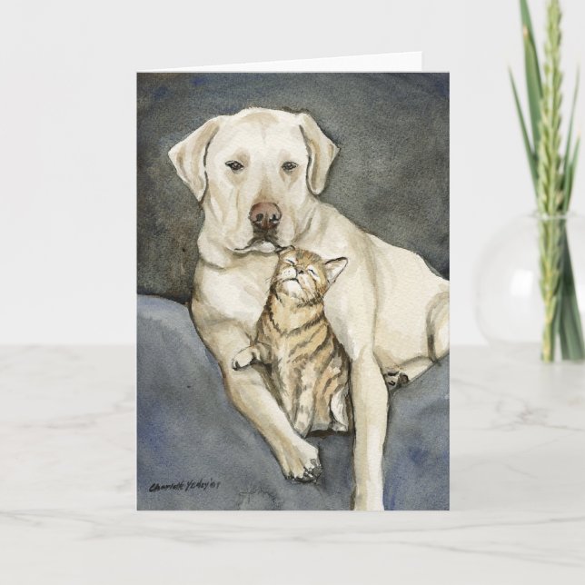 "Labb- & katt" hundkonst Notecard Kort (Framsida)