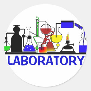 LABBWARE - LABORATORIUMGLASFÖREMÅLET STÄLLER IN RUNT KLISTERMÄRKE