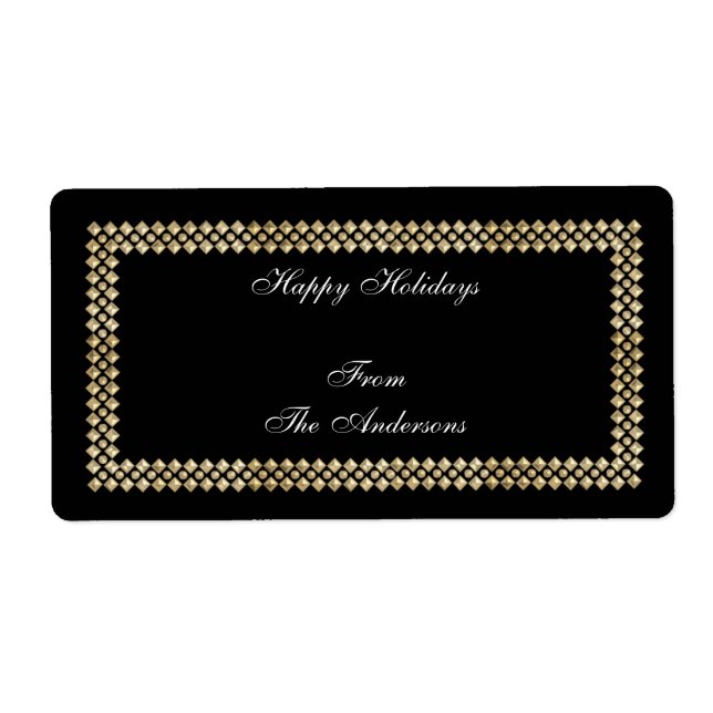 Label Gift Sticker Guld Trim on Black Fraktsedel (Framsidan)