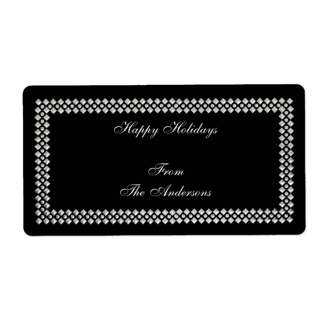 Label Gift Sticker Silver Trim on Black Fraktsedel (Framsidan)