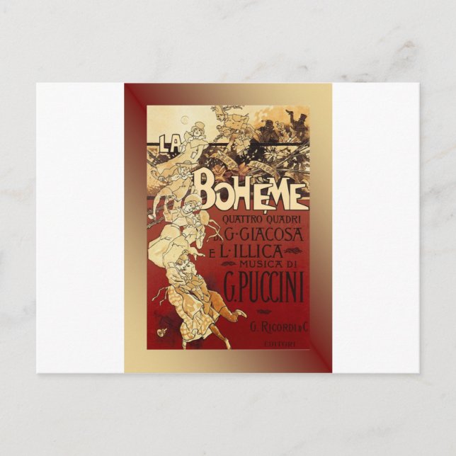 LaBoheme ~ Puccini Opera 1896 w/Background Vykort (Framsida)