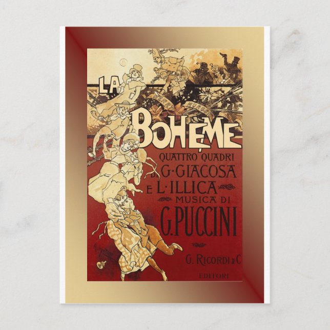 LaBoheme ~ Puccini Opera 1896 w/Background Vykort (Framsida)
