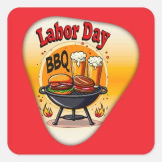 Labor Day BBQ Party Design – Grill and Burger Holi Fyrkantigt Klistermärke