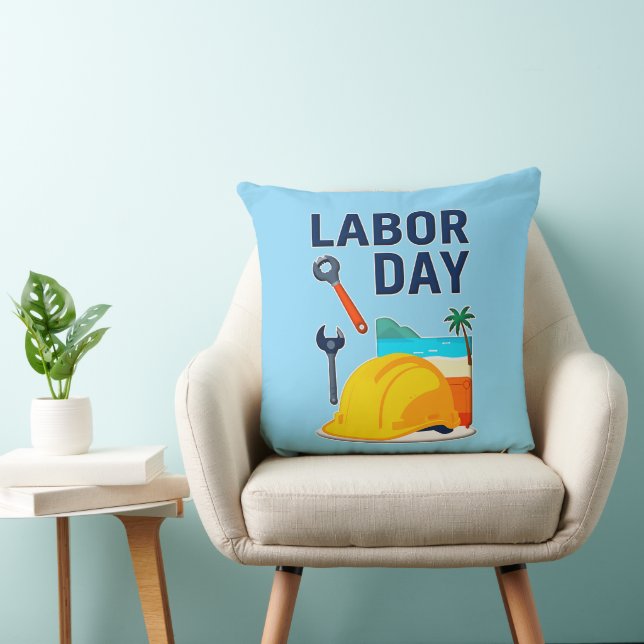 Labor Day Construction Worker Helmet Design Kudde (Stol)