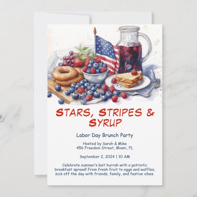 Labor Day Frukostinbjudan – Patriotisk Brunch  Inbjudningar (Framsida)