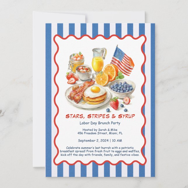 Labor Day Frukostinbjudan – Patriotisk Brunch  Inbjudningar (Framsida)