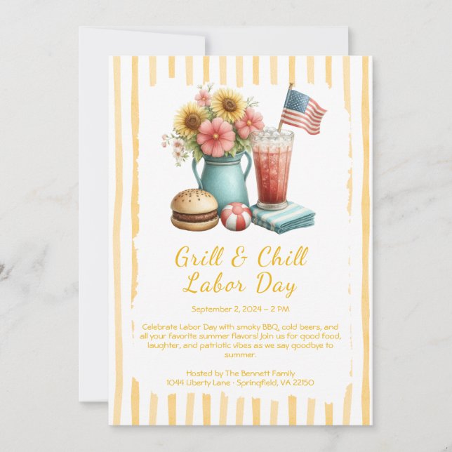 Labor Day Grillfest Ölinbjudan – Patriotisk Grillf Inbjudningar (Framsida)