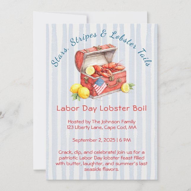Labor Day Lobster Kok Invitation – Patriotisk Sjö Inbjudningar (Framsida)
