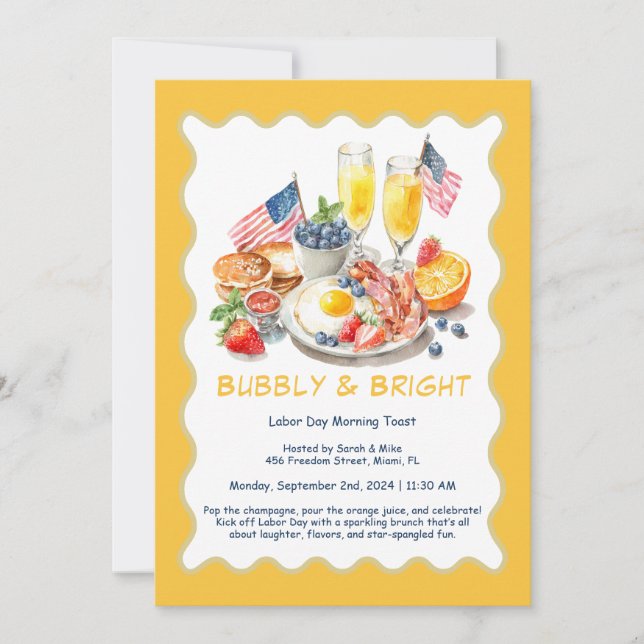 Labor Day Mimosa Brunch Inbjudan – Patriotisk  (Framsida)