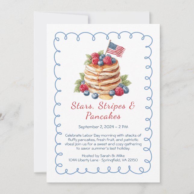 Labor Day-pannkakbrunch inbjudan – Patriotisk  (Framsida)