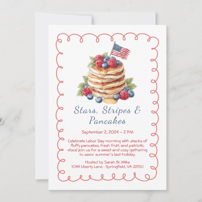 Labor Day-pannkakbrunch inbjudan – Patriotisk  (Framsida)