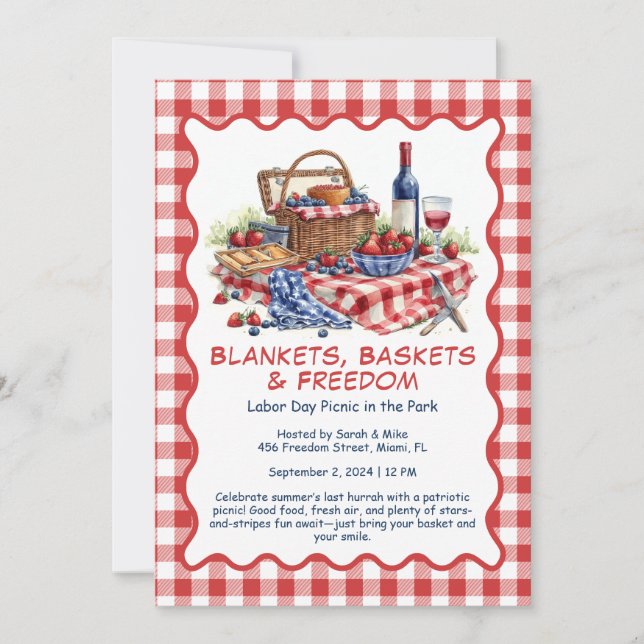 Labor Day Picknick Inbjudan – Patriotisk Utomhusfe (Framsida)