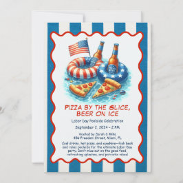 Labor Day Pizza Öl Pool Party Inbjudan