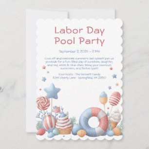Labor Day-poolparty inbjudan Röd Vit och Blå