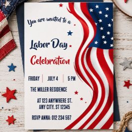 Labor Day Röd Vit Blå Amerikansk Flaggfest Inbjudningar