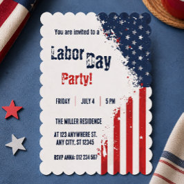 Labor Day Röd Vit Blå USA Flagga Party Inbjudningar