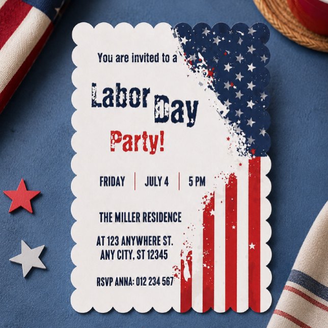 Labor Day Röd Vit Blå USA Flagga Party  Inbjudningar (Skapare uppladdad)