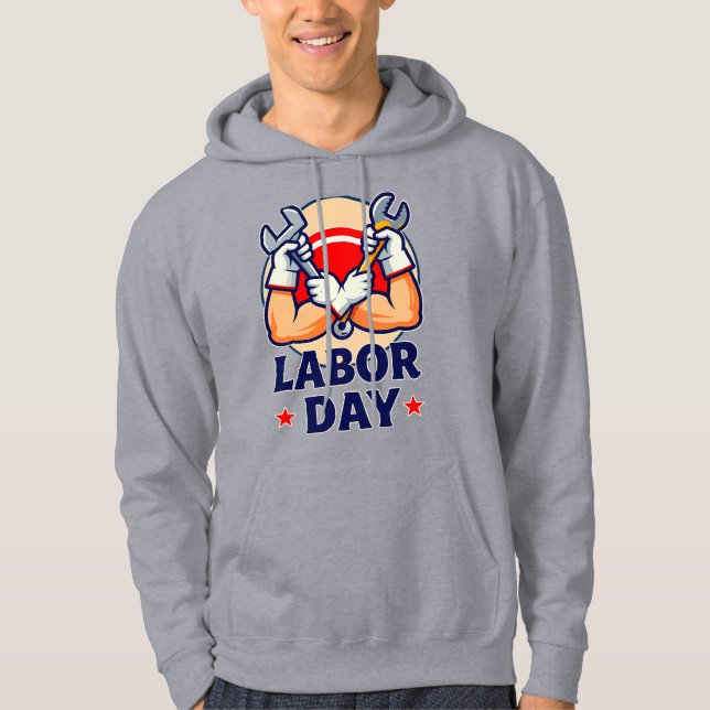 Labor Day Strong Worker Hands Illustration Hoodie (Framsida)