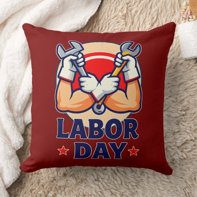 Labor Day Strong Worker Hands Illustration Kudde (Filt)
