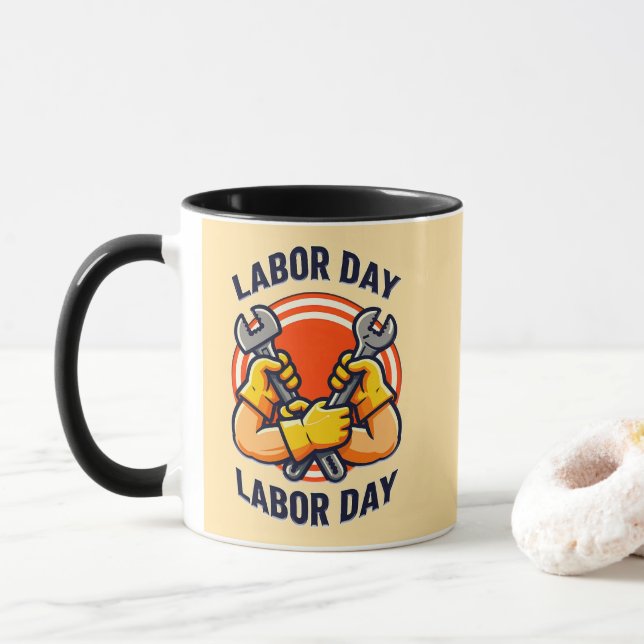 Labor Day Strong Worker Hands Tools Design Mugg (Med munk)