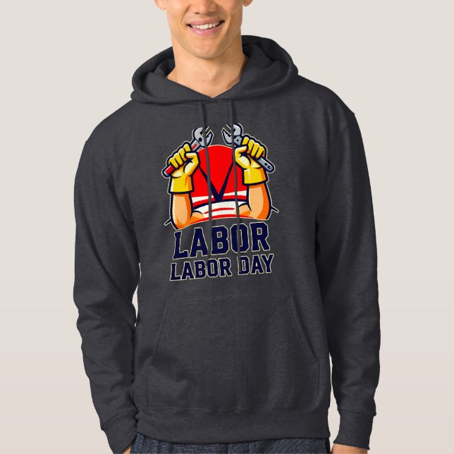 Labor Day Strong Worker Pride Illustration Hoodie (Framsida)