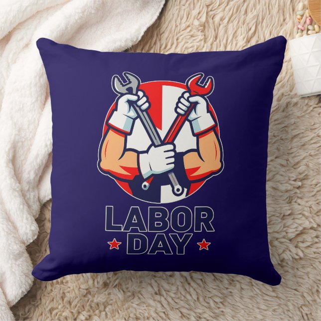 Labor Day Tools Crossed Worker Design Kudde (Filt)