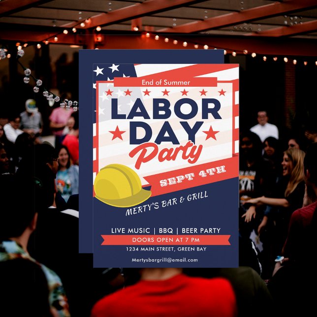 Labor Day USA Flagga Hård Hatt Fest Event Inbjudan (Labor Day USA Flag Hard Hat Party Event Invitation)