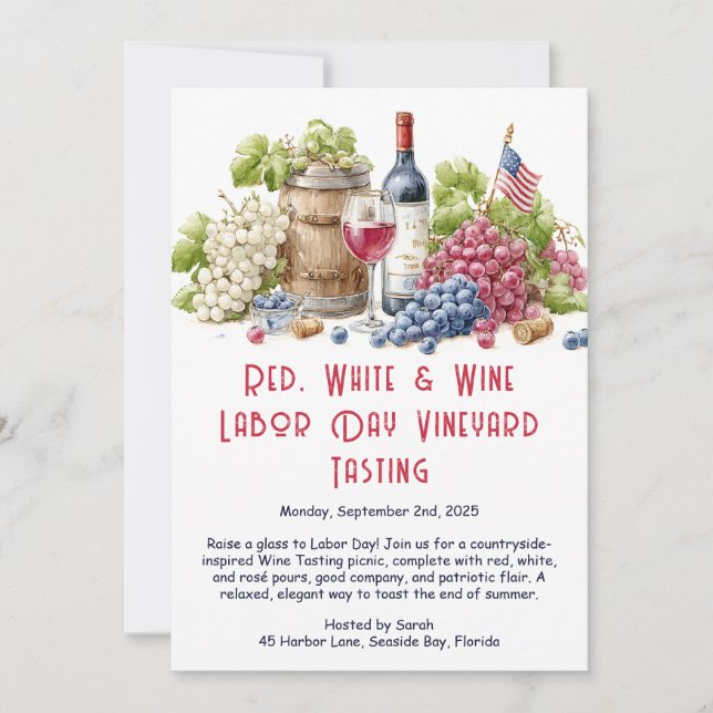 Labor Day Vinprovning Inbjudan – Patriotisk Vin (Framsida)