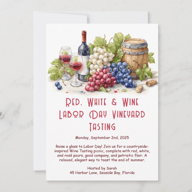Labor Day Vinprovning Inbjudan – Patriotisk Vin (Framsida)