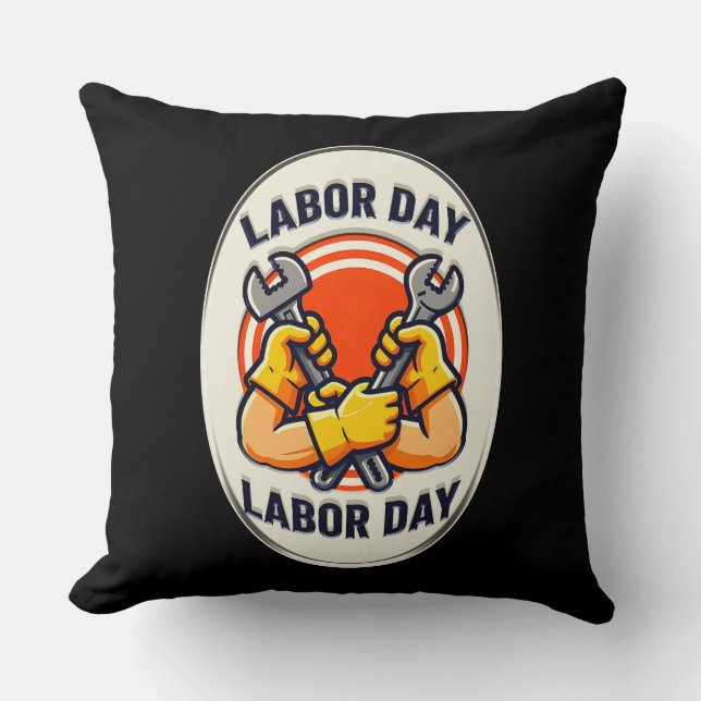 Labor Day Worker Badge Tools Design Kudde (Framsida)