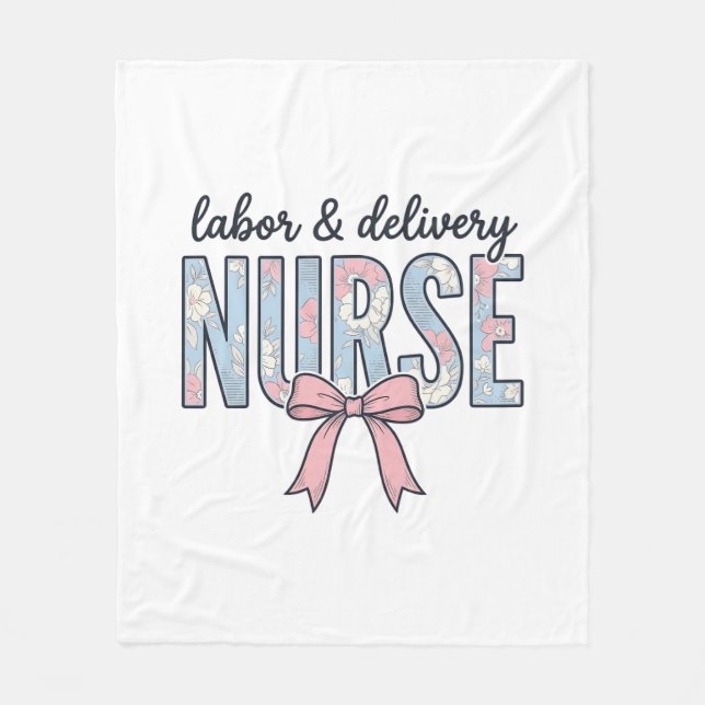 Labor & Delivery Sjuksköterska Blommig Bow Vintage Fleecefilt (Framsidan)