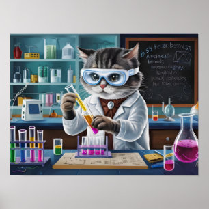 Laboratorieforskare med lekande katt poster
