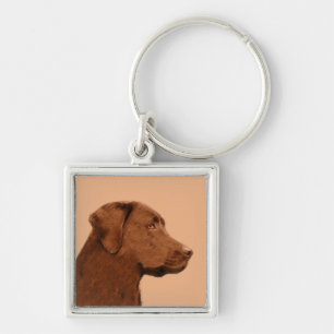 Laboratorierefärgning (Chocolate) - Hund Art Fyrkantig Silverfärgad Nyckelring