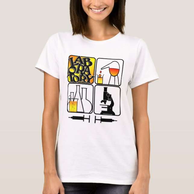 LABORATORIUMLOGOTYP 4 KVADRERAR - LABBSYMBOLER TEE SHIRT (Framsida)