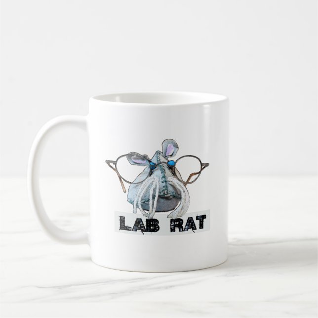 Laborratte Lab Rat mit großer Brille Schnurrbart Kaffemugg (Vänster)