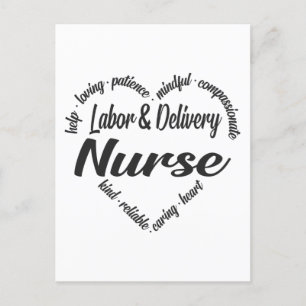Labour & Delivery Nurse Heart Ord Cloud Helg Vykort