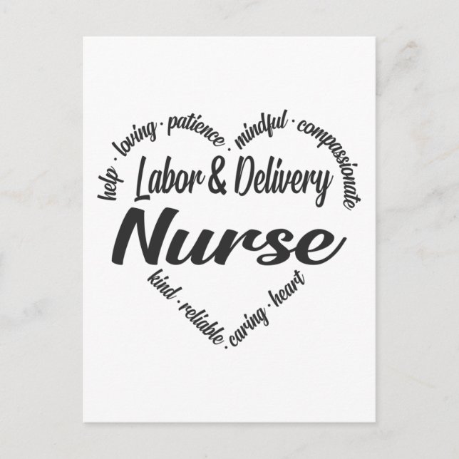 Labour & Delivery Nurse Heart Ord Cloud Helg Vykort (Framsida)