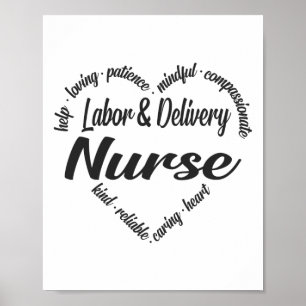 Labour & Delivery Nurse Heart Ord Cloud Poster