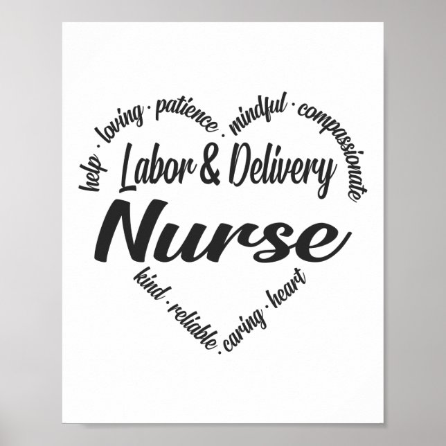 Labour & Delivery Nurse Heart Ord Cloud Poster (Framsidan)