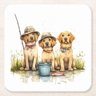 Labour Retriever Hundar Fishing Underlägg Papper Kvadrat