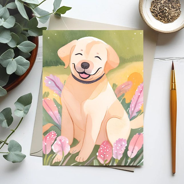 Labour Retriever Puppy | Lab Hund Cute Watercolor Vykort (Skapare uppladdad)