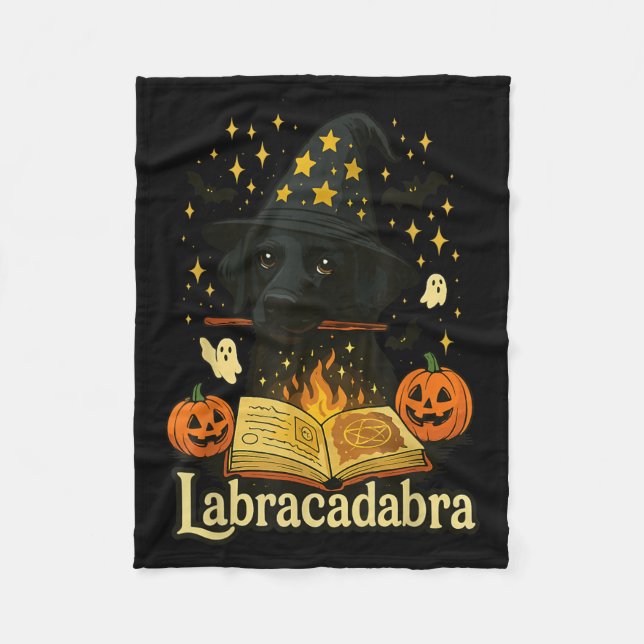 Labracadabra Svart Labradorhäxa Halloween Fleecefilt (Framsidan)