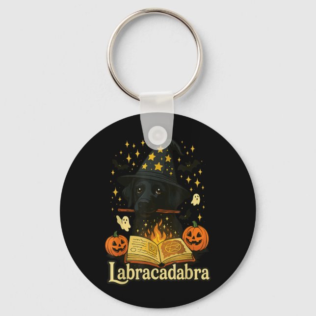 Labracadabra Svart Labradorhäxa Halloween Nyckelring (Framsida)
