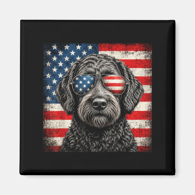 Labradoodle 4 juli Amerikansk flagg Hund Magnet (Framsidan)