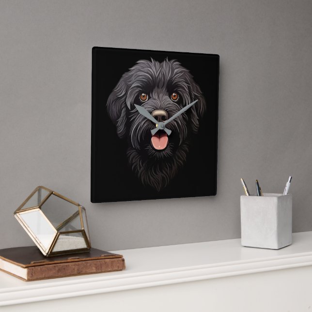 Labradoodle Black Hund Fyrkantig Klocka (Kontor)